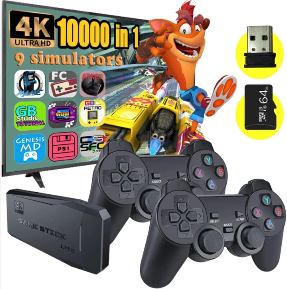 Consola Retro Game Stick 4K + 2 Mandos Inalámbricos (10.000 Juegos)