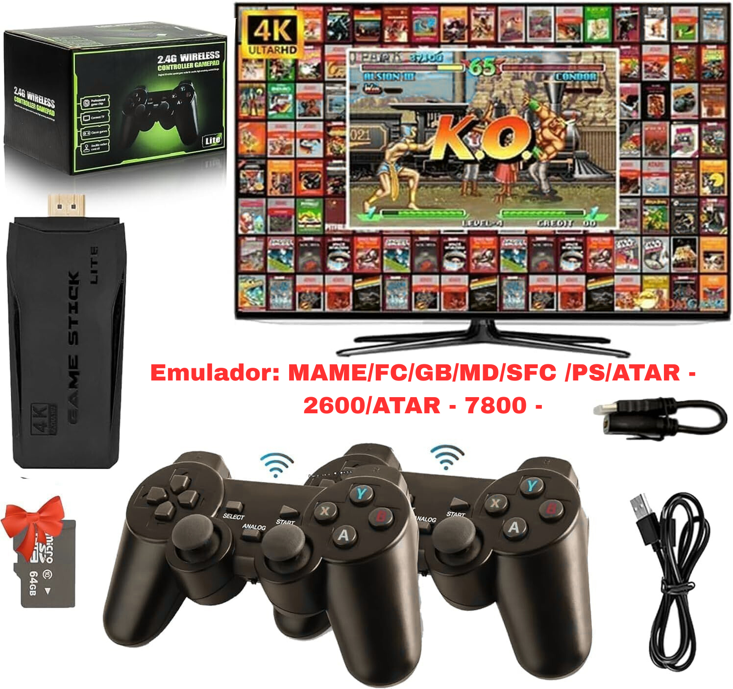 Consola Retro Game Stick 4K + 2 Mandos Inalámbricos (10.000 Juegos)